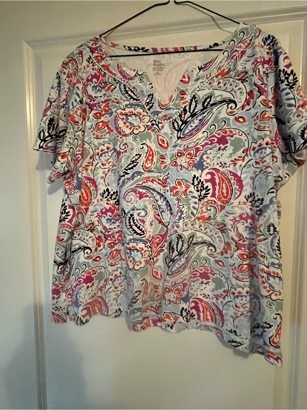 Kim Rogers Multicolor Paisley Short-Sleeve V-Neck Top